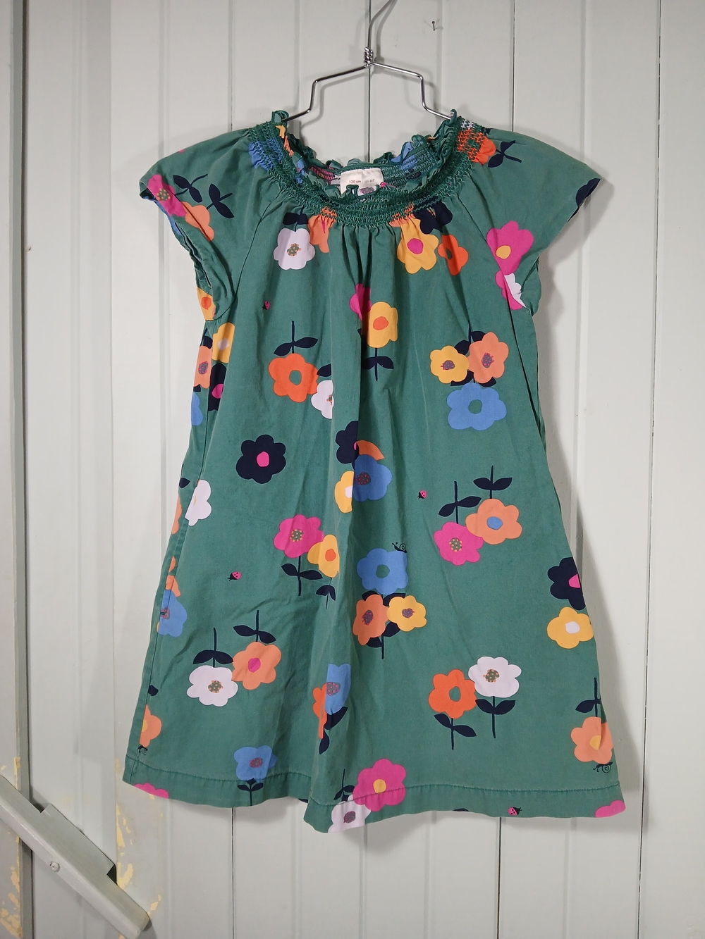 Hanna Andersson Teal Green Floral Smocked Neck Dress